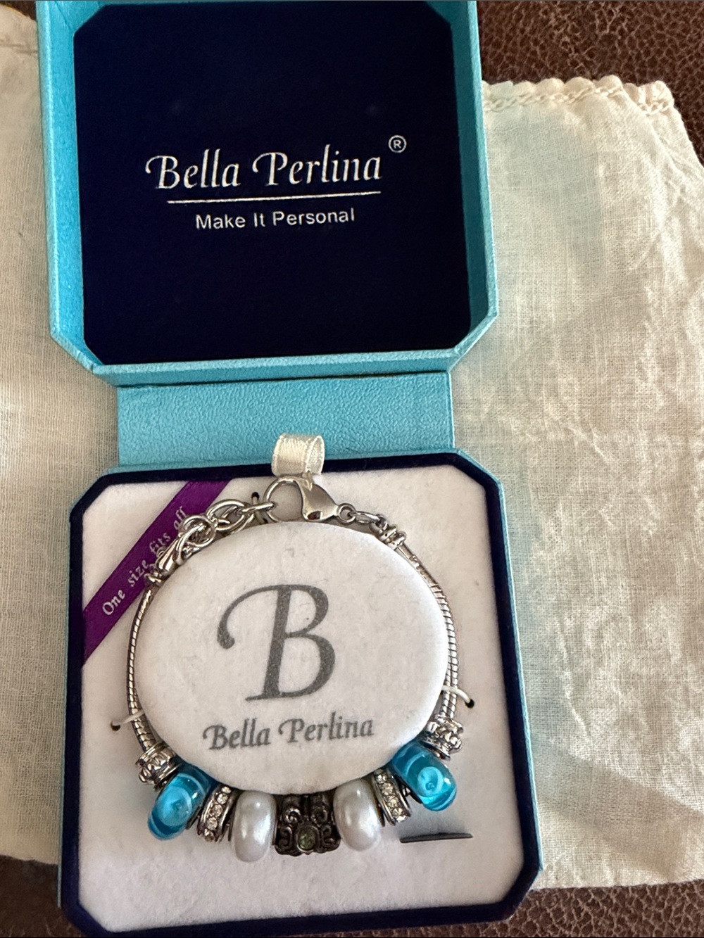 Bella Perlina Turquoise Blue and Silver Charm Bracelet